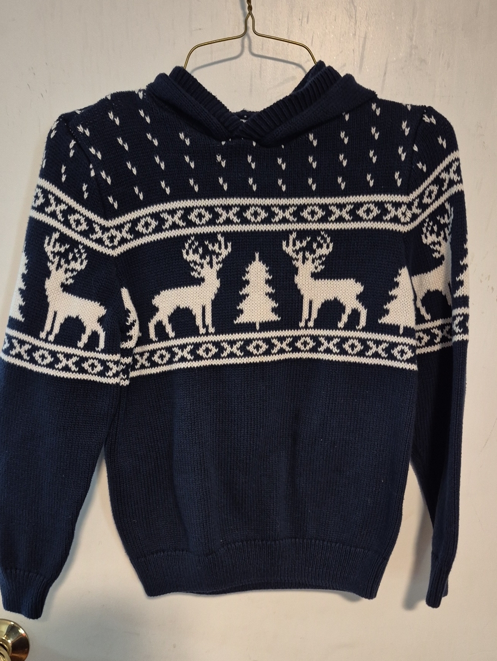 Old Navy Blue Holiday Knit Sweater with Reindeer Pattern